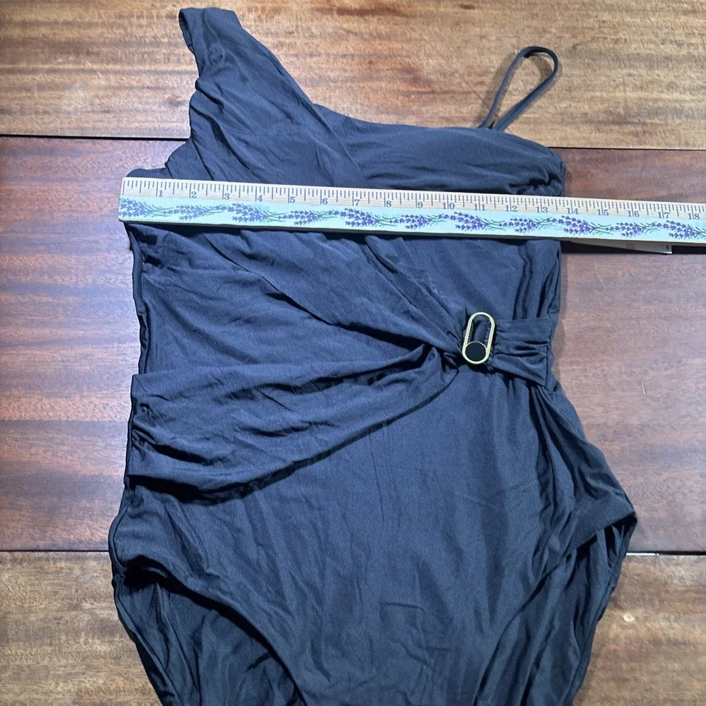Trina Turk Black One Shoulder Swimsuit Women's Size 10 Asymmetrical Belted. - Picture 6 of 7